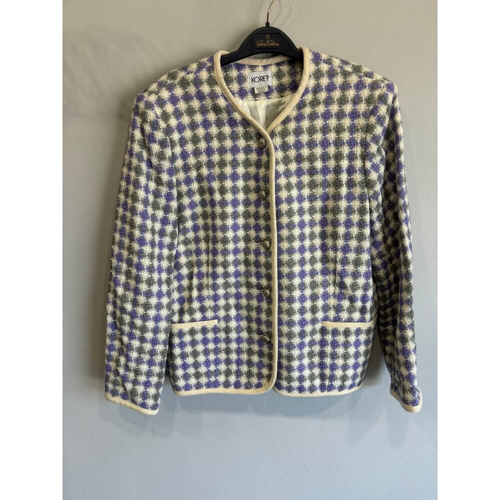 Vintage Tweed Jacket by Koret Purple Beige XL Academia Preppy Wool Blend